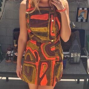 Vintage Tiki Romper - Brown Green Orange
